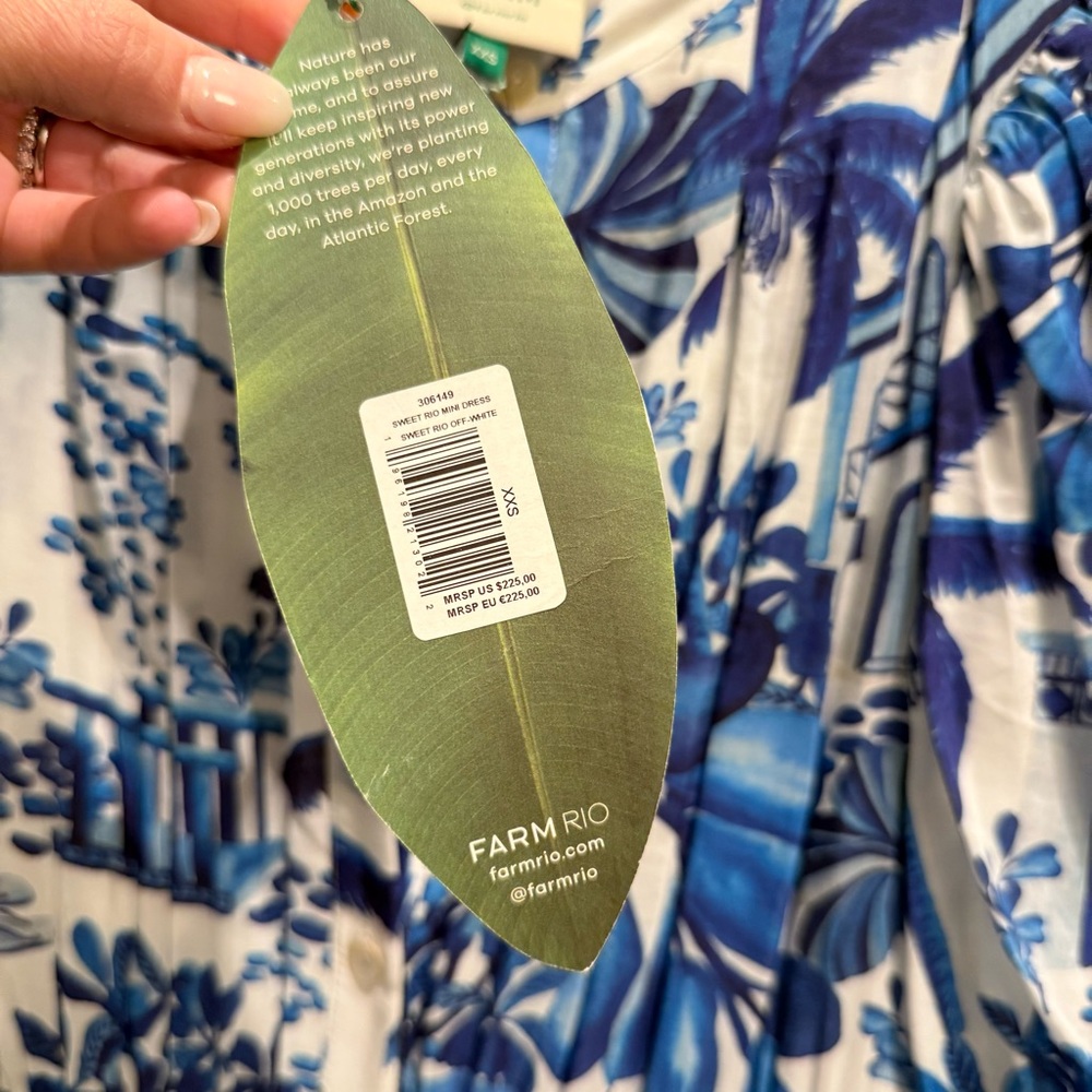 NWT- Farm Rio Sweet Rio Mini Dress Blue and White Size XXS - Picture 5 of 10